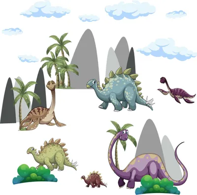 Produktbild von Wandtattoo Märchenhafte Dinosaurier, mit umweltfreundlichen, geruchsneutralen Druckfarben - Wandsticker, Wandaufkleber Kinder 100 x 170 cm