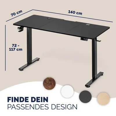 Produktbild von CASARIA® Höhenverstellbarer Schreibtisch elektrisch 140 x 70 cm mit Wireless Charger & USB-C/A Anschluss LCD-Display Memory-Funktion 80 kg belastbar ergonomisch Carbon Optik