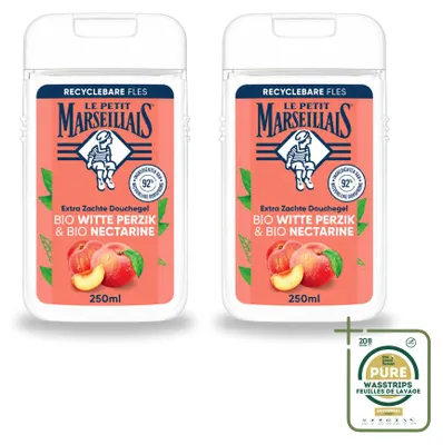 Zdjęcie produktu dla 2 opakowania żelu pod prysznic Le Petit Marseillais, bio-brzoskwinia i nektaryna, 250 ml - zestaw ekonomiczny (2 sztuki)