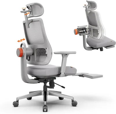 Produktbild von Newtral MagicH-BPro Ergonomischer Stuhl mit Fußstütze - Hochlehner Schreibtischstuhl mit Adaptive Lendenwirbelstütze & Auto-Following Kopfstütze, 4D Armlehne, Verstellbare Sitztiefe & Höhe, Grau