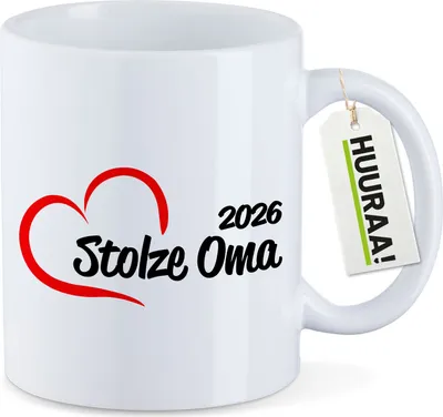 Produktbild von Huuraa Kaffeetasse Stolze Oma 2026 Herz 330ml Weiß Keramik Kaffeebecher Geschenkidee