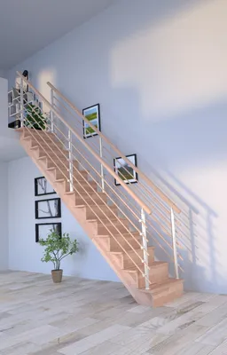 Produktbild von Holztreppe Lindos (Buche) in gerader Ausführung-80 cm-Design Geländer Holzrundstäbe-beidseitig-mit Setzstufen