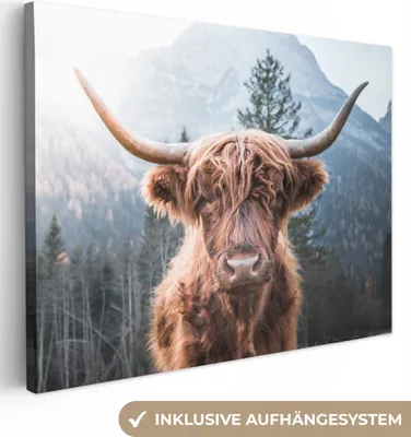 Obrázek produktu pro OneMillionCanvasses® - Plátno - Skotský horal - Kráva - Zvířata - Hora - Příroda, nástěnná malba, nástěnné dekorace obrázky do obývacího pokoje, 120x90cm