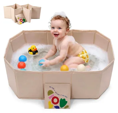 Produktbild von Faltbare Babybadewanne mit Ablaufstopfen, 75 × 45 cm – Platzsparende, rutschfeste Badewanne für Neugeborene und Kleinkinder, BPA-frei, Cremeweiß