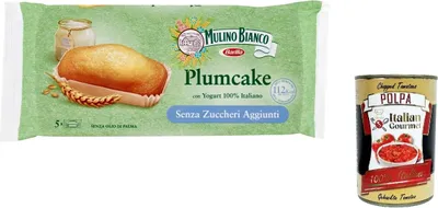 Produktbild von 12x Mulino Bianco Plumcake kuchen ohne Zuckerzusatz Snack italienischer Joghurt 5 Stück 155g + Italian gourmet polpa 400g