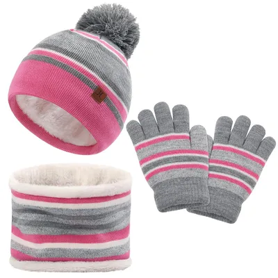 Productafbeelding van LACOFIA, set van 3 kindermutsen, sjaals en handschoenen voor meisjes. Gebreide muts/beanie