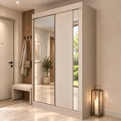 Productafbeelding van KSHOMECONCEPT Garderobekast Gloria, 120 cm, kasjmierkleur, met spiegel en 2 lades