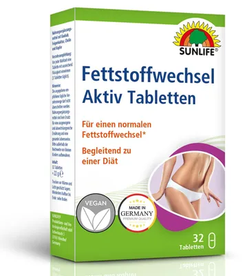 Produktbild von SUNLIFE Fettstoffwechsel Aktiv Tabletten - 1x32 Stück - hochwertige Stoffwechsel Tabletten mit Cholin & Kupfer - Nahrungsergänzungsmittel mit Baobab &