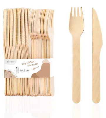 Wegwerfbesteck-Set aus Birkenholz, 20-teilig, 16,5 cm