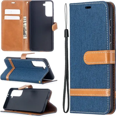 Produktbild von König Design Hülle kompatibel mit Samsung Galaxy S21 Kunstleder Handyhülle - Handy Case Blau