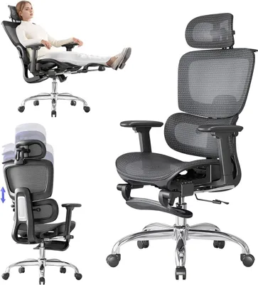 Zdjęcie produktu dla Ergonomiczne krzesło biurowe - Krzesło biurowe z podnóżkiem - Krzesło biurowe - Krzesło do pracy - Krzesło do biurka