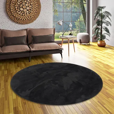 Produktbild von Luxus Super Soft Hochflor Langflor Teppich Deluxe Schwarz Rund, Größe:160 cm Rund