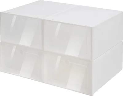 Image de Boîtes de rangement pour chaussures, plastique transparent, empilables, pliables, couleur blanche