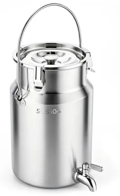 5L Melkemmer aus 304 Edelstahl mit Deckel und Zapfhahn
