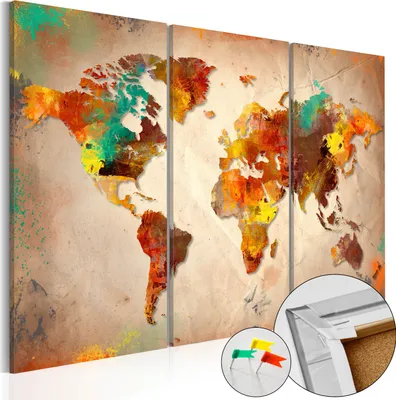 Immagine prodotto di Quadro in sughero non tessuto - Mondo dipinto 120x80 cm Carte k-C-0041-p-a