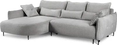 Image de Selsey Oblivio - Canapé d'angle avec fonction sommeil, coffre de lit, housse chenille grise, ottomane à gauche