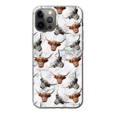 Produktbild von MuchoWow® Handyhülle Schutzhülle Hülle für iPhone 13 Pro Schottischer Highlander - Kuh - Marmor Silikon Softcase Handy Hülle - Handy-Tasche
