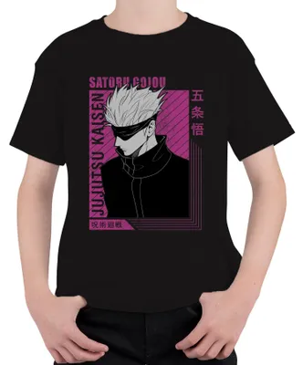 Produktbild von Satoru Gojo Jujutsu Kaisen weiße Haare Augenbinde Fan Geschenk Kinder T-Shirt, Schwarz, 152