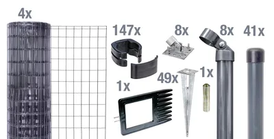 Obrázek produktu pro Alberts Fix-Clip Pro zahradní plot, výška 102 cm, délka 100 m, kompletní plotová sada se zemními zásuvkami, antracitová metalíza