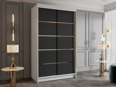 Obrázok produktu pre Vysoká šatníková skriňa 100 cm SINTON - biela / čierna