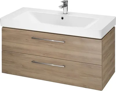 Produktbild von BADLAND Badmöbel Set Badezimmerschrank mit Keramikwaschbecken, 2-Schubladen LARA MILLE 100 Nussbaum