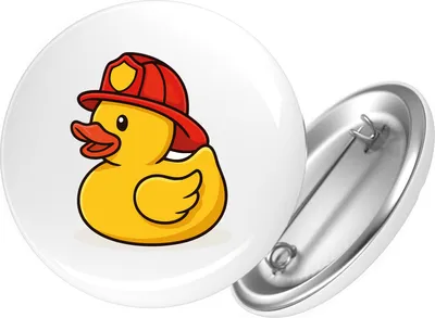 Produktbild von Huuraa Button Quietscheente Feuerwehr Comic Gummiente 25mm rund mit Sicherheitsnadel Ansteckbutton Geschenkidee