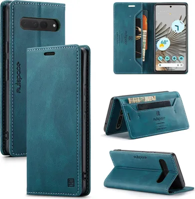 Image de Google Pixel 7 Pro Housse, rétro Cuir synthétique étui de protection stand pour Google Pixel 7 Pro bleu