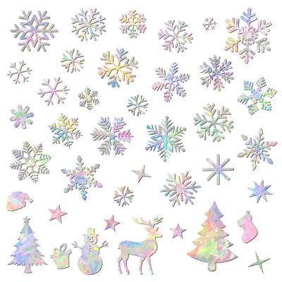 3er-Pack Weihnachts-Fensteraufkleber, Schneeflocke, Tannenbaum, holografisch