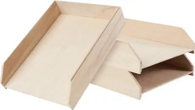 Produktbild von Stapelablage aus Rohholz, 3 Stück, ca. 30 x 23 x 6,5 cm, stapelbar mit Führungsschiene