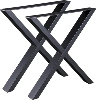 A pair of black metal table legs with an X-shaped design.