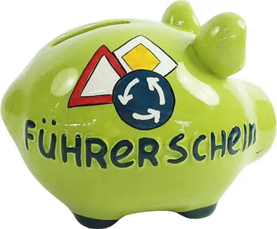 Produktbild von KCG Sparschwein Führerschein Keramik mit Stopfen 12x10cm grün
