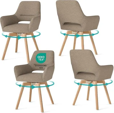 Imagen del producto de Juego de 4 sillas de comedor giratorias de 360°, con reposabrazos y patas de haya