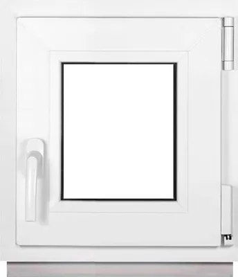 A white window frame with a blank white glass pane.