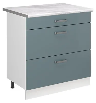 Productafbeelding van Keukenonderkast Vicco R-Line Blauw-grijs/Wit 80 cm met 3 laden marmer werkblad, Model 72362