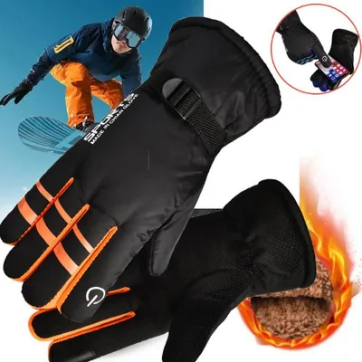 Obrázek produktu pro Zimní cyklistické rukavice Pánské venkovní Lyžování Jízda na kole Turistika Motocykl Teplé rukavice Unisex termální sportovní rukavice, jedna velikost, oranžová
