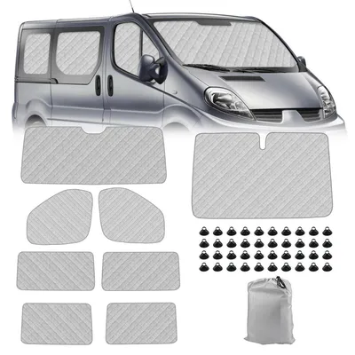 Produktbild von Thermomatten Set 8-teilig für Renault Trafic SWB 2015-2024, Vivaro 2014-2018, NV300 2014-2021, Talento 2016-2020, Sonnenschutz Frontscheibe Abdeckung