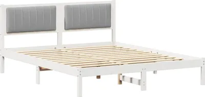 Productafbeelding van vidaXL Bedframe met gestoffeerde hoofdbord, lichtgrijs, 160 x 200 cm