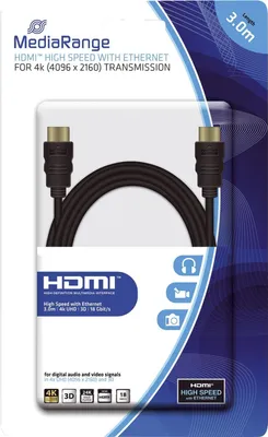 Productafbeelding van MediaRange MRCS157 HDMI-kabel, High Speed - 4K, met Ethernet, vergulde connectoren, 18 Gbit/s dataoverdrachtssnelheid, 3 meter, zwart