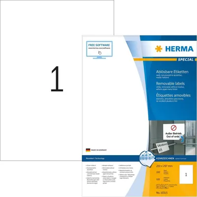 Produktbild von Etiketten A4 weiß 210x297 mm Movables/ablösbar Papier matt 100 St.