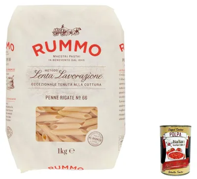 Produktbild von 4x Rummo Penne Rigate N. 66 Hartweizengrieß Pasta Italienische Nudeln 1Kg Packung + Italian Gourmet Polpa di Pomodoro 400g Dose