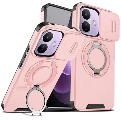 Produktbild von Handyhülle für Xiaomi Redmi Note 17 Pro 5G Dual-Layer Stoßfest Militär Hülle mit Dia Kameraschutz, Magnetisch Ring Ständer Pink
