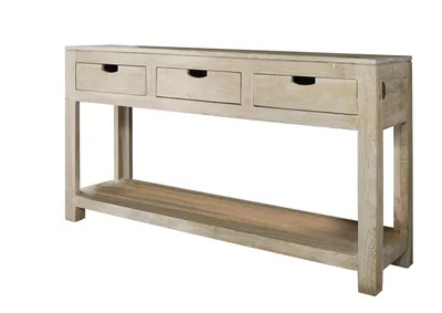 Immagine prodotto di MASSIVMOEBEL24 | tavolino da consolle in legno di Acacia 140x40x78 pietra bianca sbiancato NATURE WHITE #90