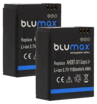 Produktbild von 2x Blumax Akku | für GoPro AHDBT-301 Digitalkamera | Kapazität 1180mAh  |Spannung 3,7Volt | Video- und  Kamerazubehör