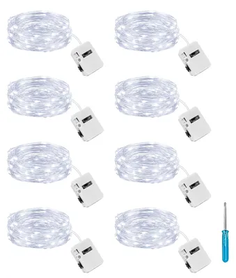 Mini-Lichterkette, 8 Stück, 2 m, 20 LEDs, kaltweiß, batteriebetrieben