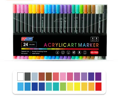 Produktbild von Acrylstifte für Steine,24Farben Wasserfest Dual Tip Marker Stifte für Papier,Leinwand, Glas, Keramik, Holz - Ideal zum Basteln,Bemalen von Steinen