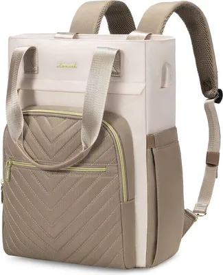 Immagine prodotto di Zaino 2-in-1 per laptop, modello Unyqoos®, ideale per le donne: elegante borsa in nylon ecologico color kaki, impermeabile, dimensioni 33x16x41 cm, peso circa 0,8 kg