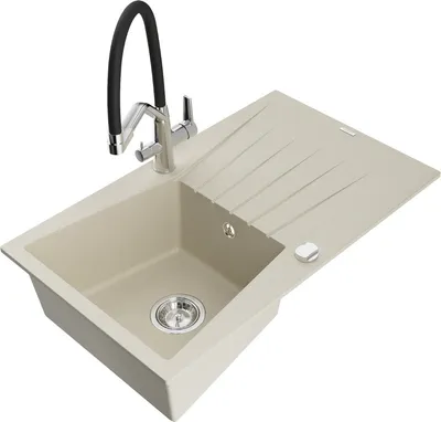 Produktbild von Mexen Cesar 1 Becken-Granitspüle mit Abtropffläche und Mischbatterie Duo, Beige - 6514-69-671701-07
