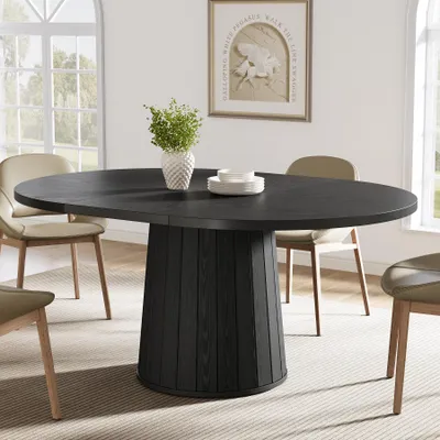 Produktbild von Esstisch für 4-6 Personen, 140 cm moderner ovaler Landhaus-Küchentisch, Esstisch mit Holzsockel für Küche, Esszimmer, Wohnzimmer
