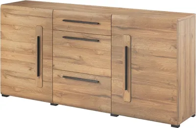 Image de Buffet design 180cm. Collection BREDA deux portes et trois tiroirs. Coloris chêne.