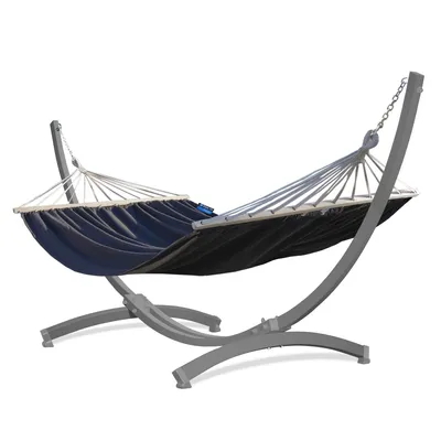 Produktbild von Potenza Outdoor Hängematte mit Tytan Gestell für 2 Personen I Stabhängematte XXL 220x160, 200kg I Grau Hängemattengestell 350 kg Wetterfest